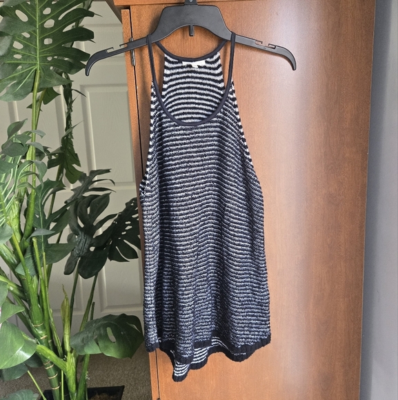 Eileen Fisher Knitted Tank Black And White Stripe Racerback Womens Small - Picture 1 of 5